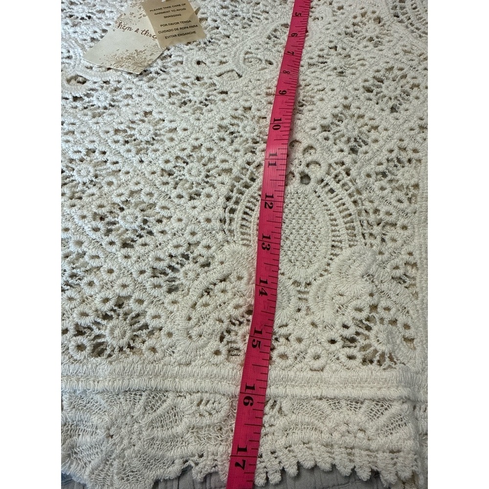 Hem & Thread Cream Crochet Lace Crop Top Short Sleeve Cotton 38504 Size S/M NEW - Picture 5 of 8